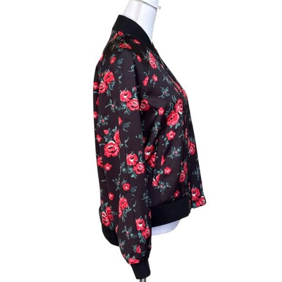 Joe's black floral bomber Jacket, large, NWT, colorful, effortless, sporty chic - Picture 2 of 6